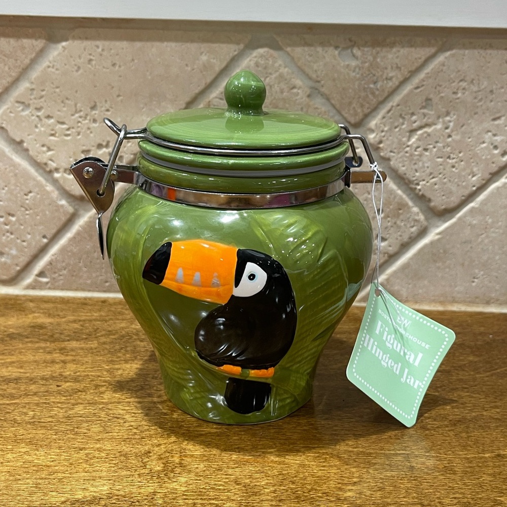 Green Toucan Ceramic Hinged Jar